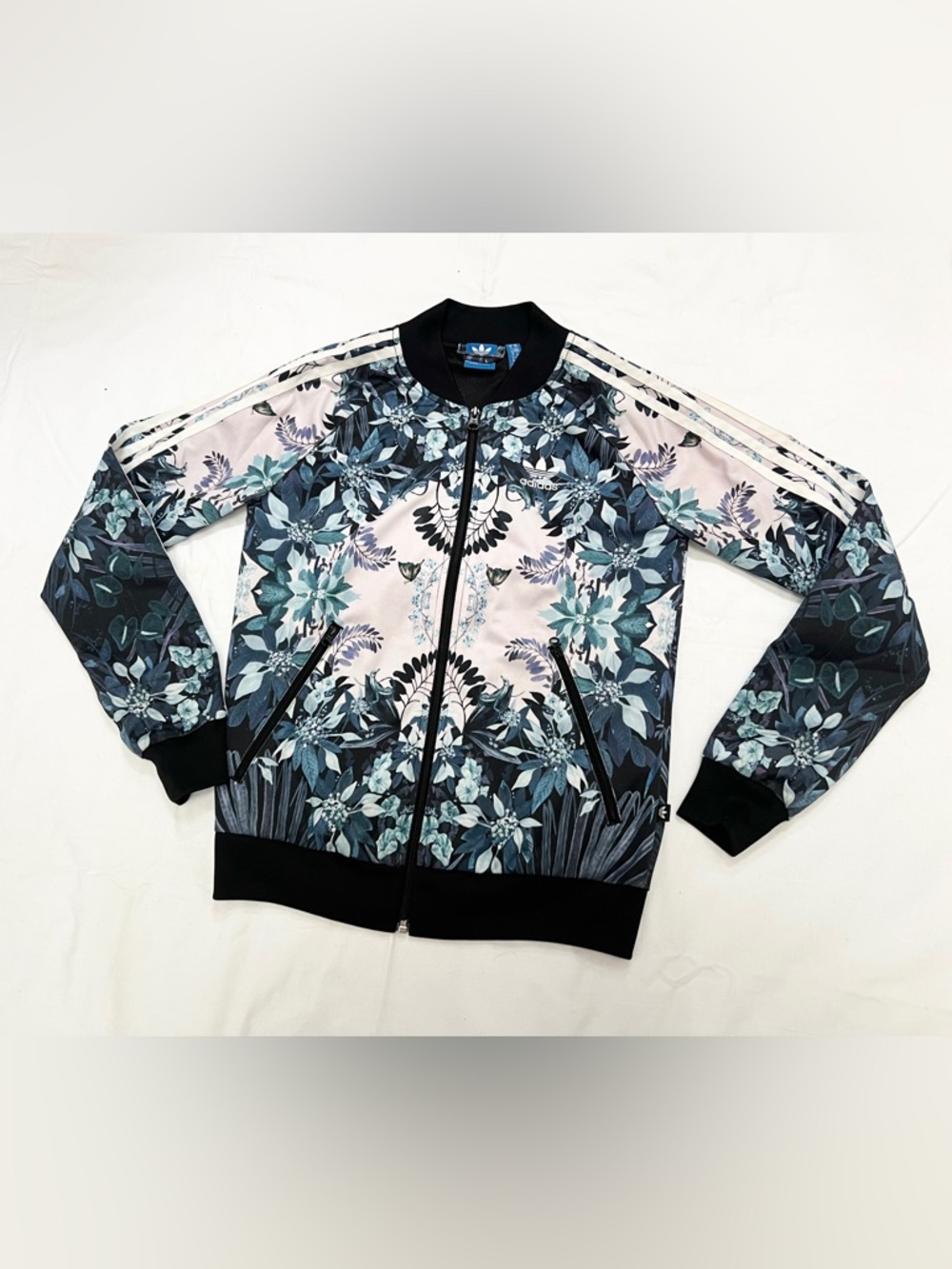 Adidas Floral Print Track Jacket  Teal, Black & Light Pink